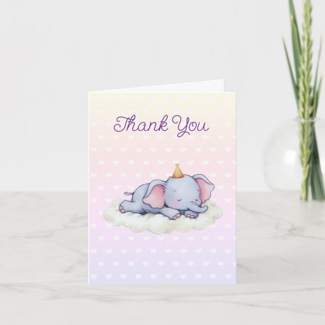 Sleeping Baby Elephant Baby Shower Thank You Card Dankeskarte (Vorderseite)