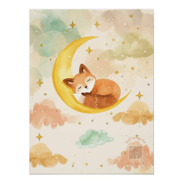 Sleeping Baby Fox Watercolor Nursery Wall Art Poster (Vorderseite)