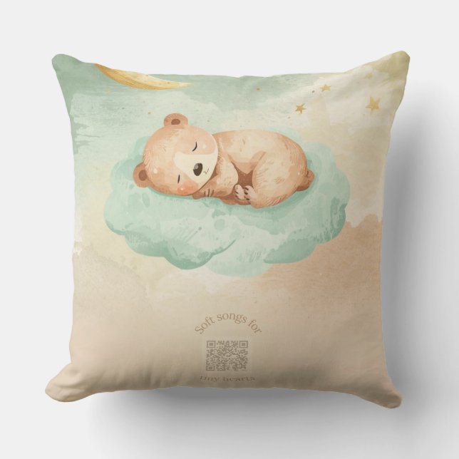 Sleeping Bear Nursery Pillow | Watercolor Clouds Kissen (Vorderseite)