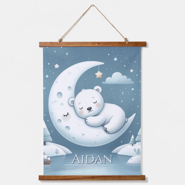 Sleeping Bear Personalisierter Babyname Wandteppich Mit Holzrahmen (Vorderseite)