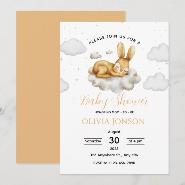 Sleeping Bunny Baby Shower Invitation Einladung (Vorne/Hinten)