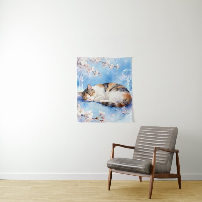 Sleeping Calico Dreaming of Hanami Wandteppich (Beispiel)