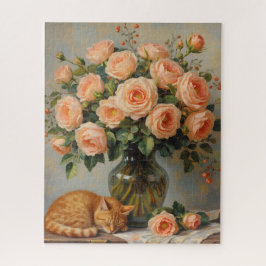 Sleeping Cat and Roses Puzzle