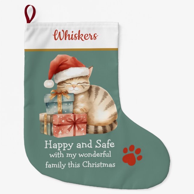 Sleeping Cat on Presents Christmas Stocking – Cozy Großer Weihnachtsstrumpf (Vorderseite)
