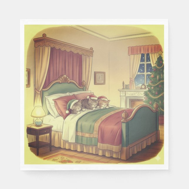 Sleeping Christmas Cats Napkins Serviette (Vorderseite)