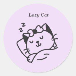 Sleeping cute Cat Purple Sticker. Runder Aufkleber
