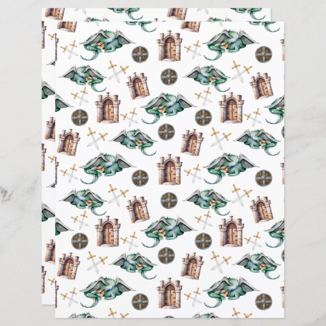 Sleeping Dragons Scrapbook Paper (Vorne/Hinten)