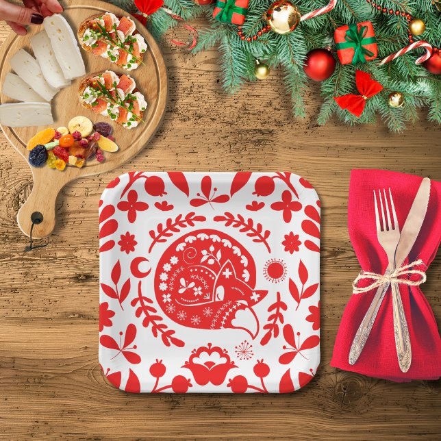 Sleeping Fox Folk Art Pappteller (Von Creator hochgeladen)