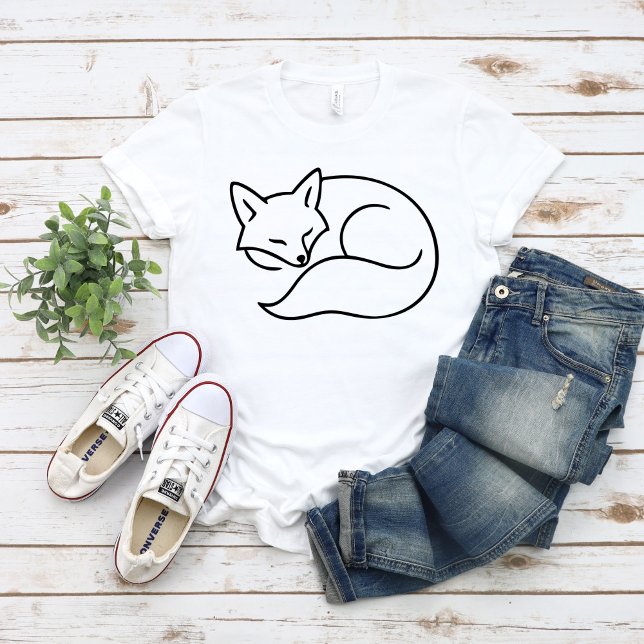Sleeping Fox Line Art – Minimal Nature Animal  T-Shirt (Von Creator hochgeladen)