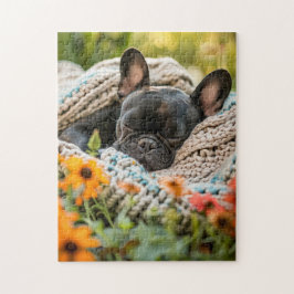 Sleeping Frenchie In Flower Meadow Puzzle