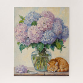 Sleeping Ginger Cat and Hydrangeas Puzzle