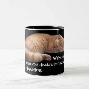 Sleeping Ginger Cat Funny Weckte Me Quote Zweifarbige Tasse