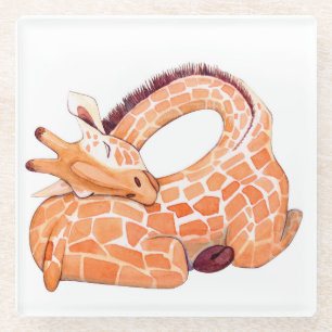 Sleeping Giraffe: Gentle Watercolor Glasuntersetzer