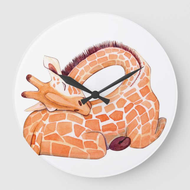 Sleeping Giraffe: Gentle Watercolor Große Wanduhr (Vorderseite)