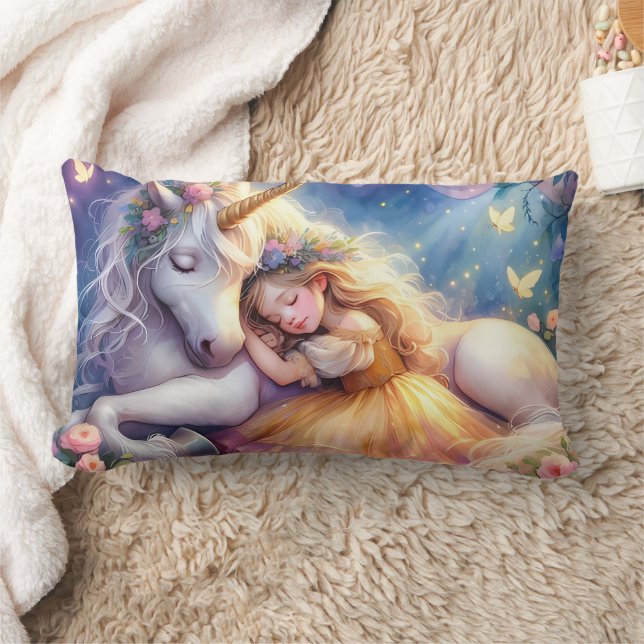 Sleeping Girl Unicorn Dreamscape Lendenkissen (Decke)