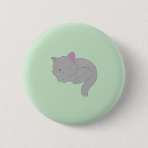 Sleeping Gray Kitten Button