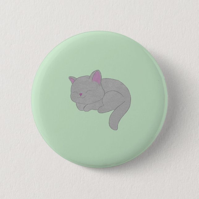 Sleeping Gray Kitten Button (Vorderseite)