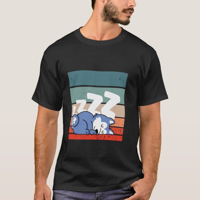 Sleeping husky cartoon style adorable zzz animal D T-Shirt (Vorderseite)