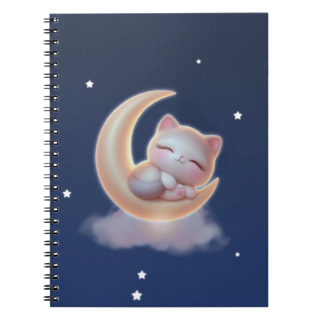 Sleeping Kitten on Moon – Cute Kawaii Cat Notebook Notizblock (Vorderseite)