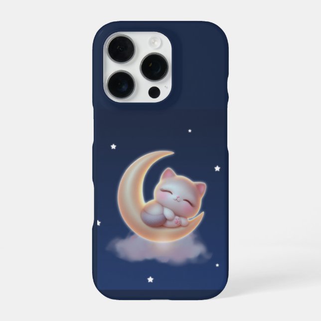 Sleeping Kitten on Moon – Cute Kawaii Phone Case  iPhone Hülle (Rückseite)