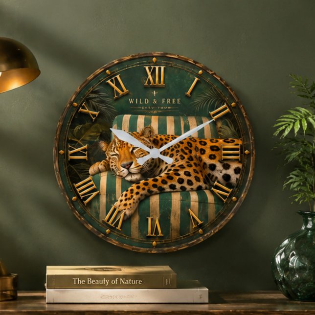 Sleeping Leopard Luxury Jungle  Große Wanduhr (Von Creator hochgeladen)