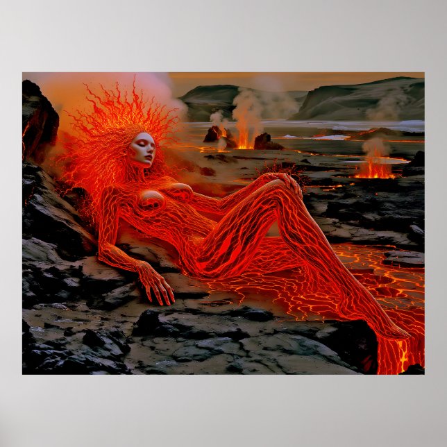 "Sleeping Magma" - Vulkanisches Frauenportrait Poster (Vorne)