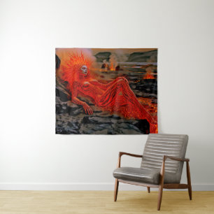 "Sleeping Magma" - Vulkanisches Frauenportrait Wandteppich
