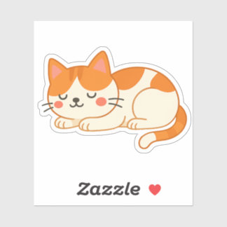 Sleeping Orange and White Cat – Cute Cartoon Style Aufkleber