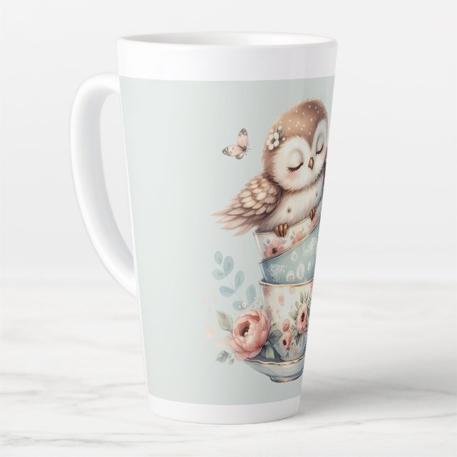 Sleeping Owl in Stacked Floral Teacups Milchtasse (Linke Ecke)