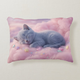 Sleeping Pastel Kitten on Fluffy Pink Clouds Art Dekokissen