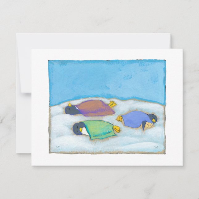 Sleeping penguins original painting slumber party einladung (Vorderseite)