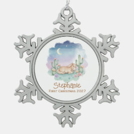 Sleeping Pony Cactus Southwest First Christmas Schneeflocken Zinn-Ornament