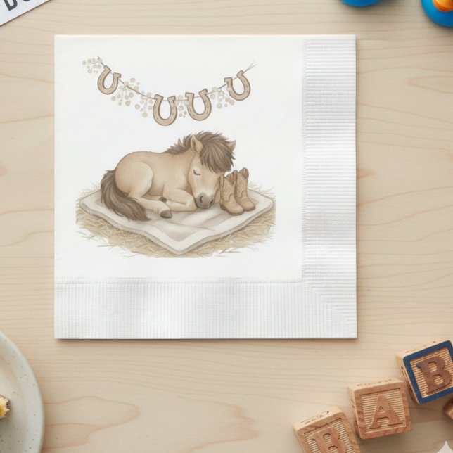 Sleeping Pony Western Baby Shower Napkin Serviette (Sweet western baby shower napkin)