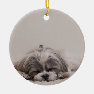Sleeping Shih tzu Christmas Ornament, Sleeping Dog Keramik Ornament