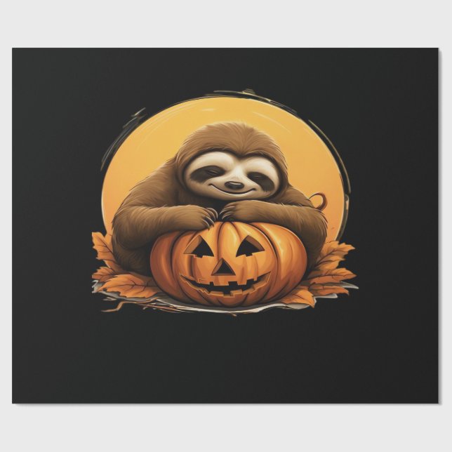 Sleeping Sloth and Halloween Pumpkin Classic T-Shi Geschenkpapier (Flach)