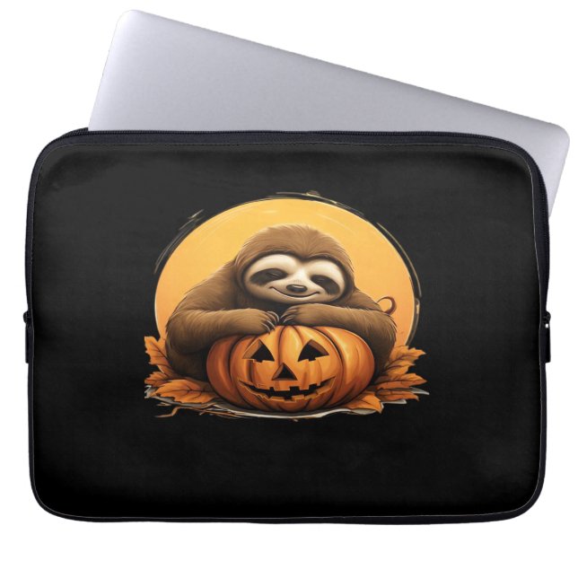 Sleeping Sloth and Halloween Pumpkin Classic T-Shi Laptopschutzhülle (Vorderseite)