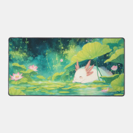 Sleeping White Axolotl Pink Lotus Pond Schreibtischunterlage