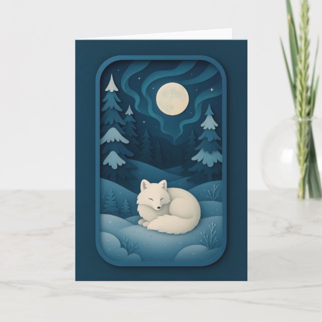 Sleeping White Fox Under Moonlight Card Karte (Vorderseite)