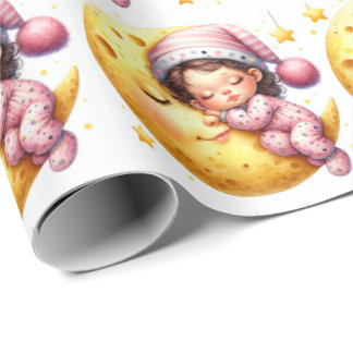 Sleeping With The Moon Baby Shower Newborn Girl Geschenkpapier