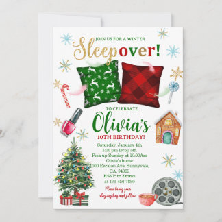 Sleepover Birthday Invitation: Christmas Pajama Einladung