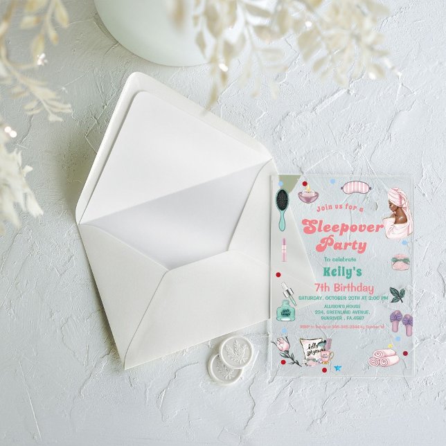 Sleepover Geburtstag Pamper Party Geburtstag Acryleinladungen (Von Creator hochgeladen)