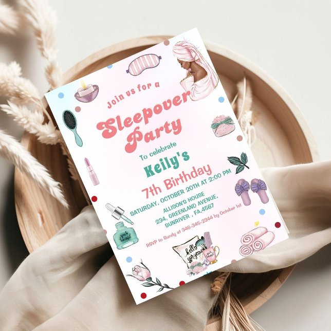 Sleepover Geburtstag Pamper Party Geburtstag Einladung (Von Creator hochgeladen)