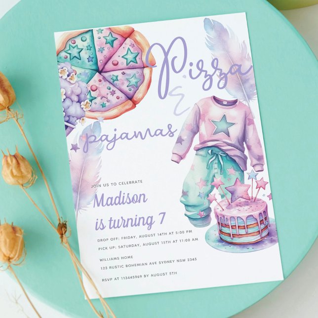 Sleepover Girl Birthday Pizza & Pajamas Einladung (Von Creator hochgeladen)