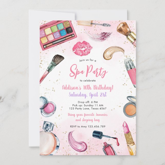 Sleepover Party Girl Spa Pink Birthday Invitation Einladung (Vorderseite)