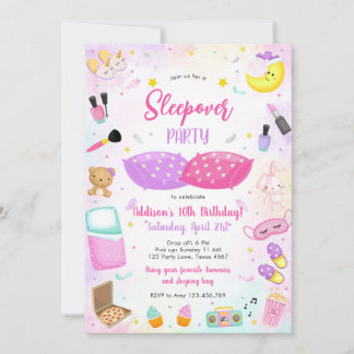 Sleepover Party Girl Spa Pink Birthday Invitation Einladung