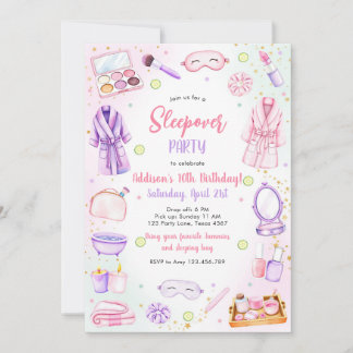Sleepover Party Girl Spa Pink Birthday Invitation Einladung