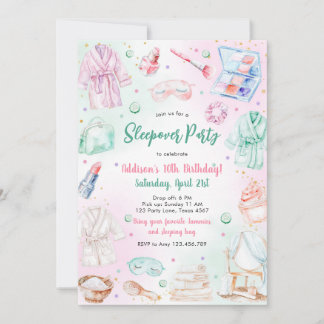 Sleepover Party Girl Spa Pink Birthday Invitation Einladung