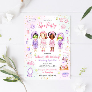 Sleepover Party Girl Spa Pink Birthday Invitation Einladung