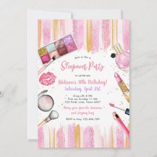 Sleepover Party Girl Spa Pink Birthday Invitation Einladung