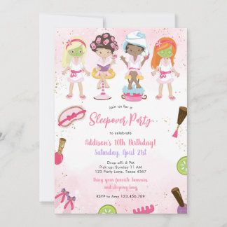 Sleepover Party Girl Spa Pink Birthday Invitation Einladung